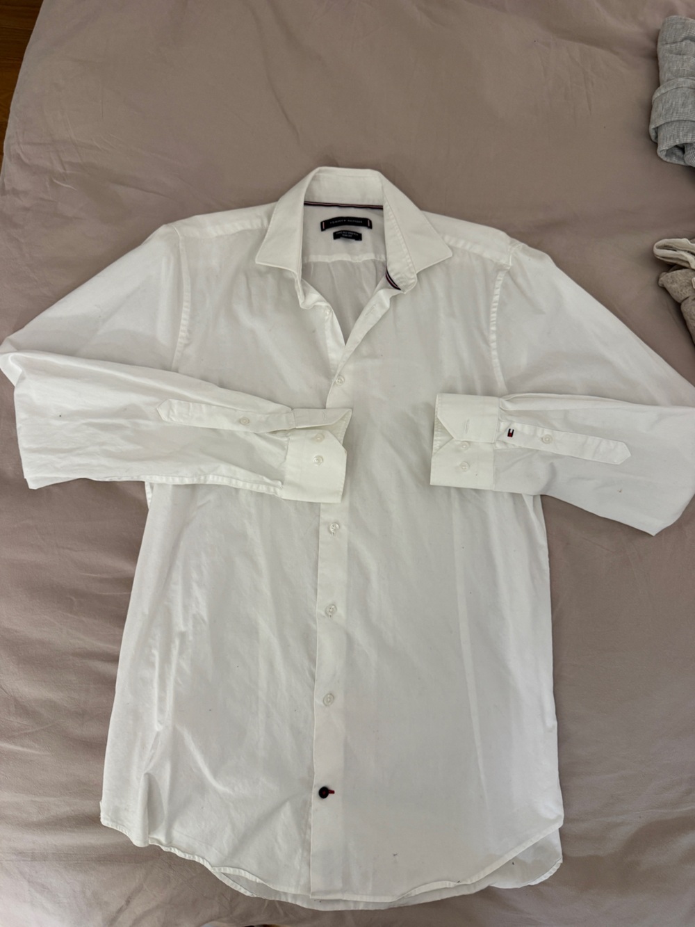 Tommy Hilfiger Men's White Dress Shirt with Signature Logo